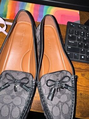 COACH Black Signature Jacquard Tassel Loafers